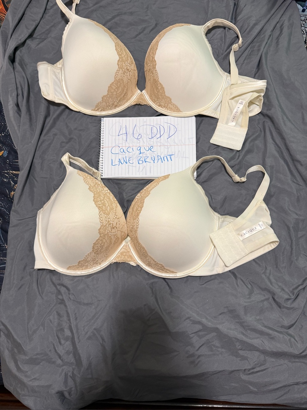 Lane Bryant Cream Bra with Tan Lace Trim